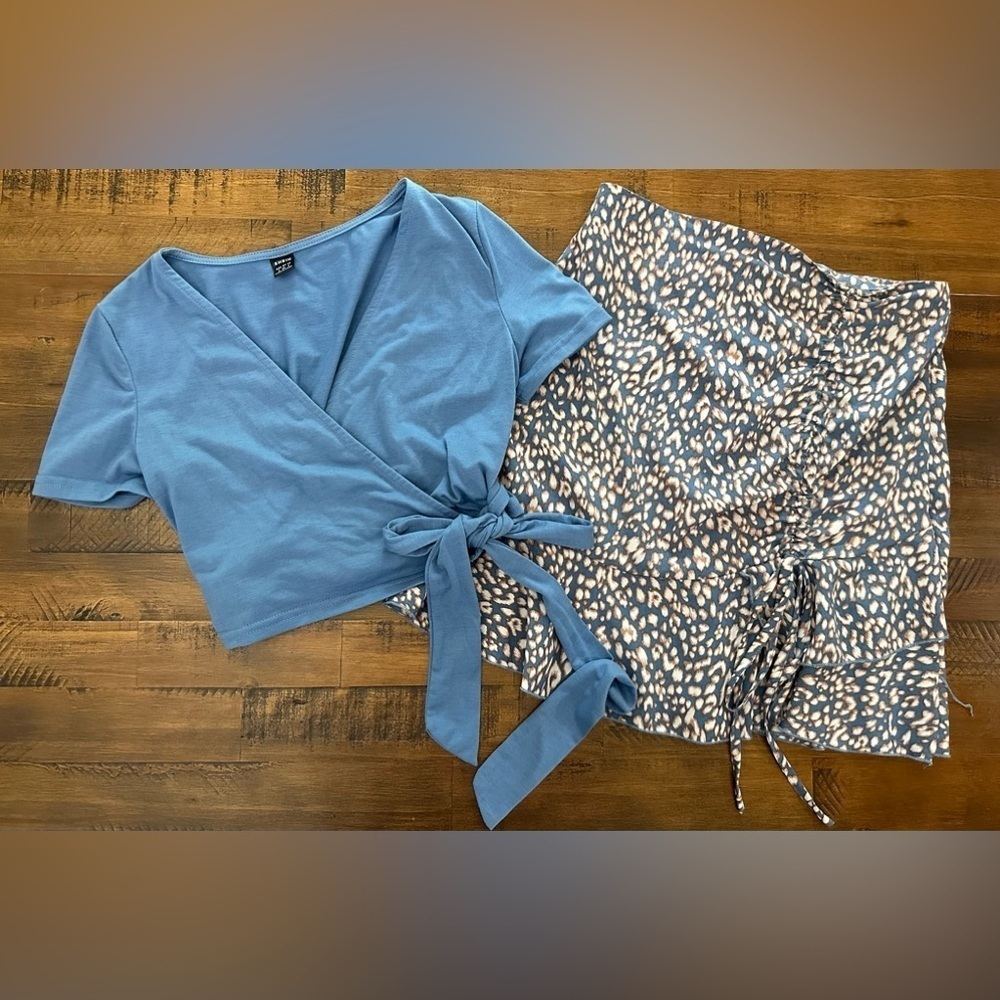Shein Short Sleeve Wrap Top and Skirt Small‎